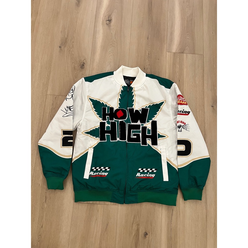 Reason How High Movie Racing Jacket Mens Large Green White Bomber Full Zip